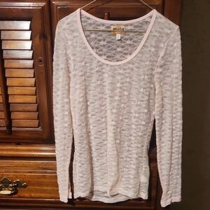 Mudd Light Pink Sheer Textured Long Sleeve Top